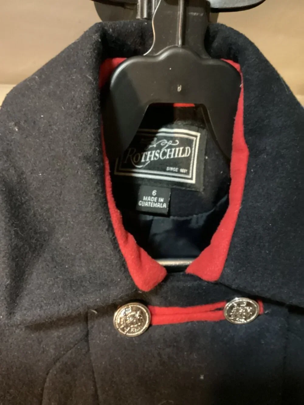 Vintage Rothschild Little Girls Wool Winter Dress Coat Navy Red Size 6